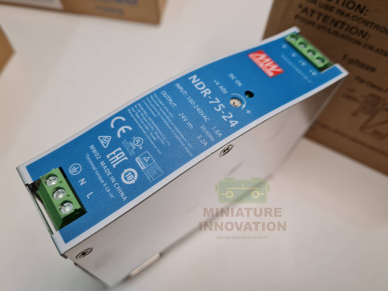 Mean Well NDR-75-24 Hutschienen-Netzteil – 24V DC, 3,2A, 75W, DIN-Rail, SLIM-Metallgehäuse, Für Automatisierung & Steuerung