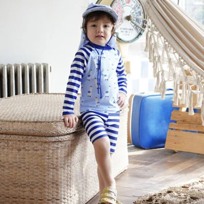 New children's swimsuit ins wind long sleeve baby stripe Korean children's split children's swimsuit