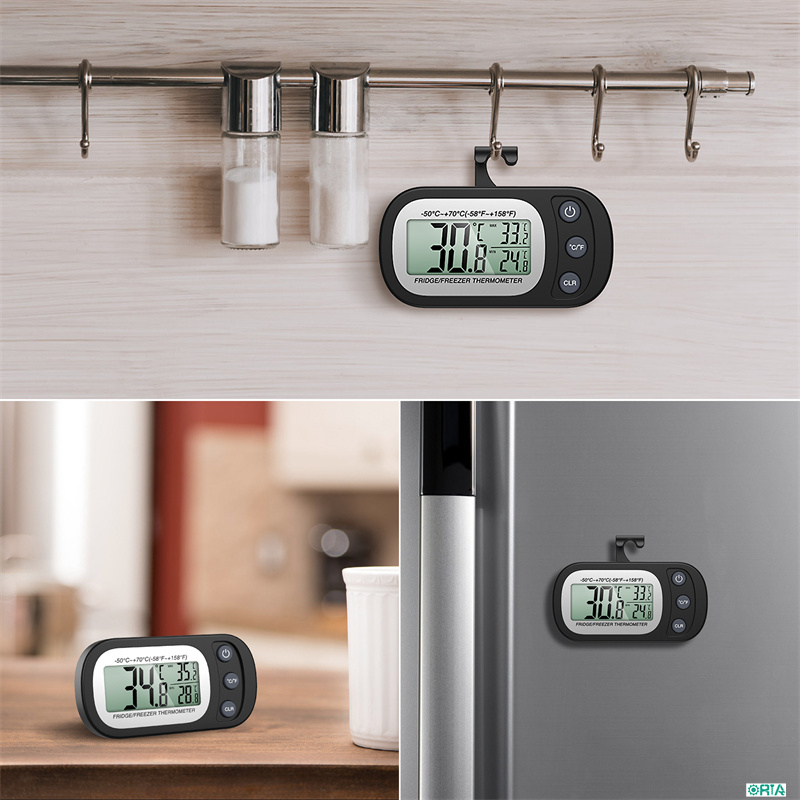 ORIA 2pcs Refrigerator Thermometer Digital Waterproof Fridge Freezer Room  Thermometer Max/Min Record with Magnet and Hook Back