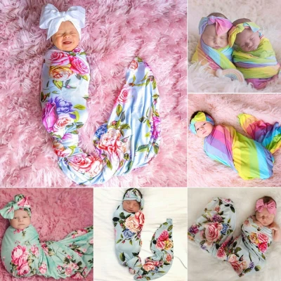2PCS Newborn Photography Blankets Baby Photo Props Boy Girl Cotton Swaddle Wrap Blanket Floral Sleeping Bag Sleep sack 0 6M Baby