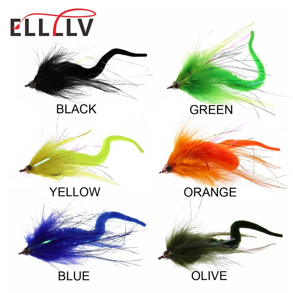 Elllv 1PC/2PCS 2/0 Dragontail Streamers Flies for Bass Muskie Pike