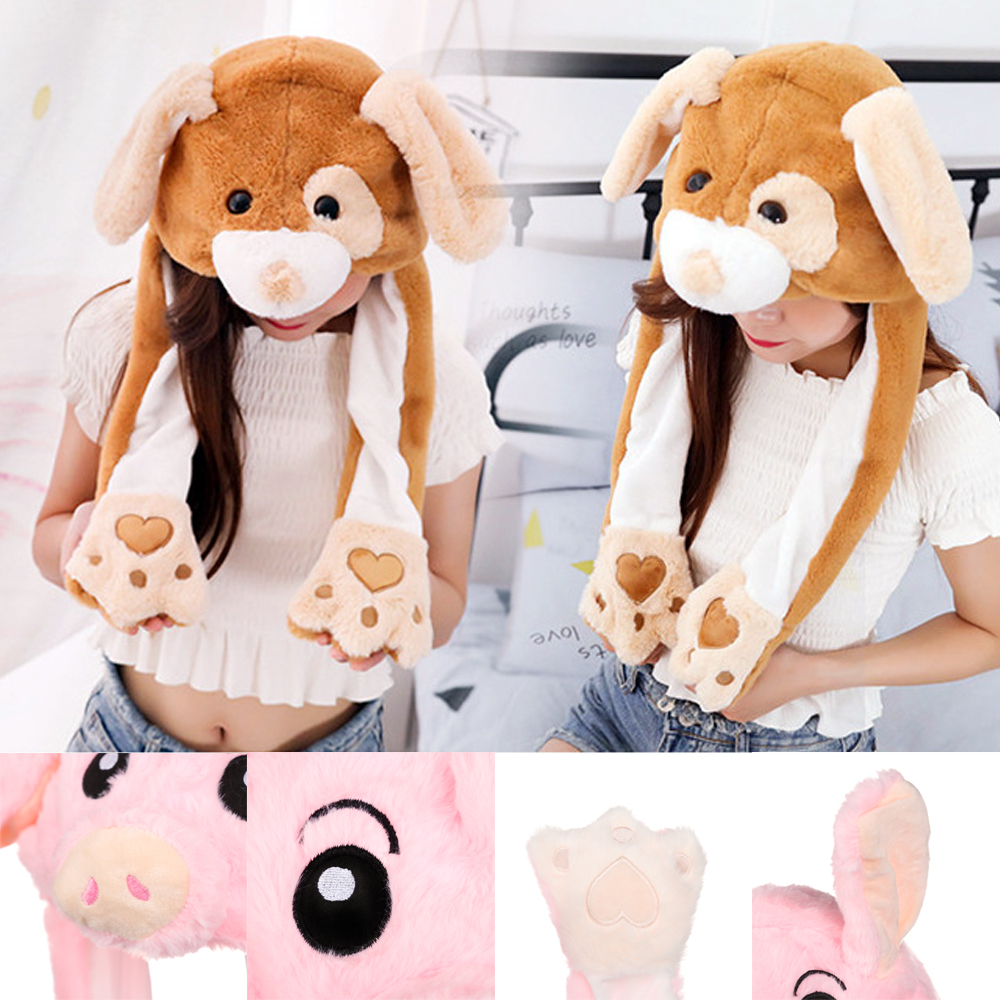 FANGCU272 Winter Warm Soft Moving Jumping Animals Ear Hat Plush Rabbit ...