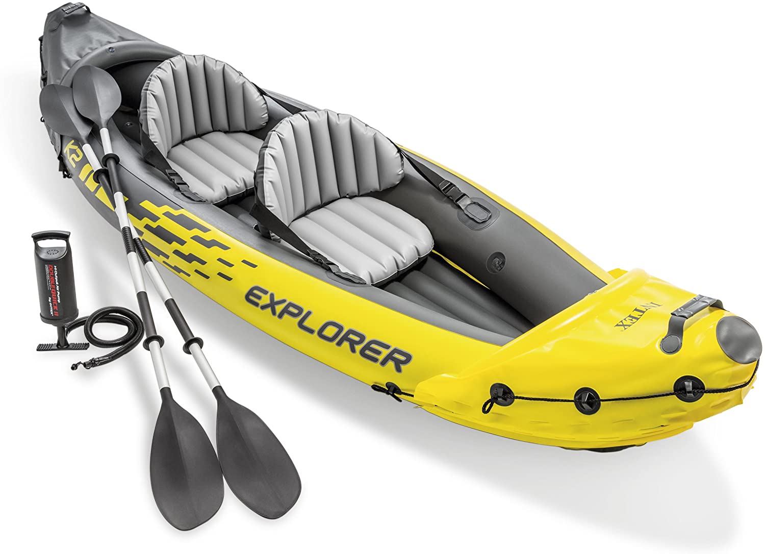 Intex K2 Kayak, 2-Person Inflatable Kayak Set with Aluminum Oars and High Output Air Pump