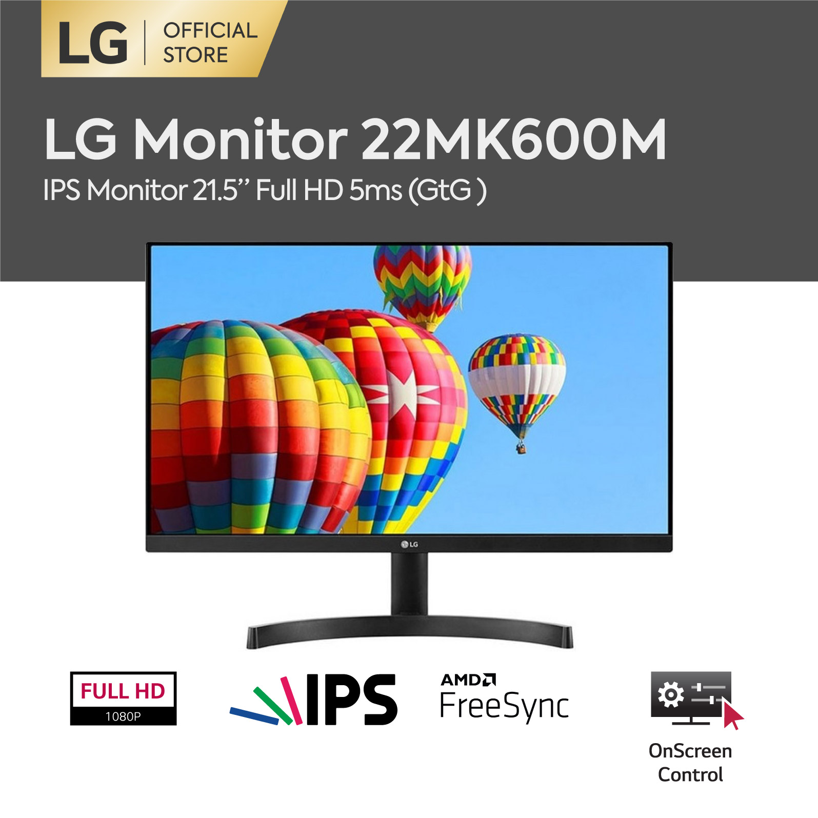 LG จอมอนิเตอร์ ขนาด 21.5 นิ้ว รุ่น 22MK600M-B IPS Display ความละเอียด Full HD 1920 x 1080 / 75Hz / 5ms /  AMD FreeSync™/  HDMI  (จอคอมพิวเตอร์)