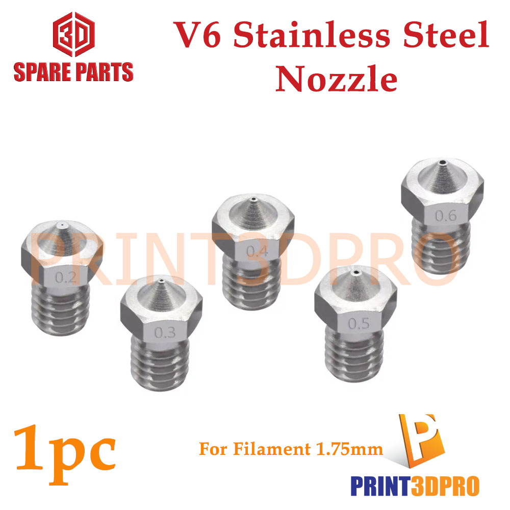 3D Spare Part V6 Stainless Steel Nozzle 0.2, 0.3, 0.4, 0.5, 0.6,0.8,1.0 For 3d Printer