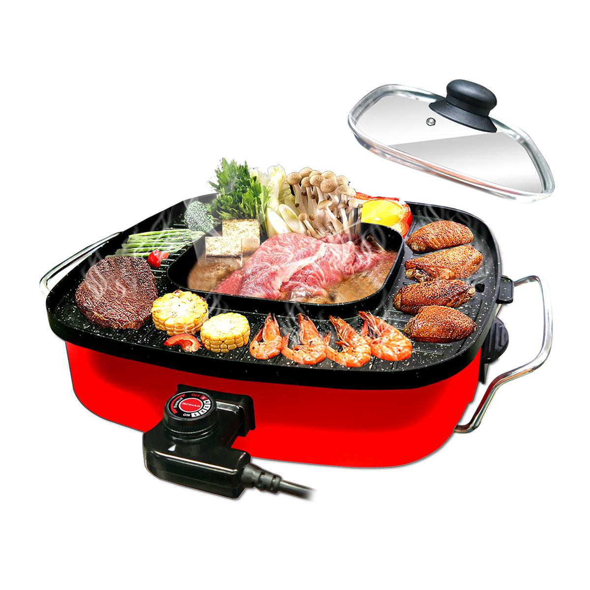 SONAR หม้อสุกี้ไฟฟ้า กะทะปิ้งย่าง เตาย่างบาบีคิวไฟฟ้า ใหญ่ จุใจ 38cm. 2 IN 1 รุ่น SF-M51