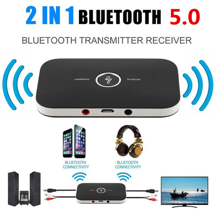 Bluetooth 5.0 Audio Transmitter Receiver 2 IN 1 Wireless Bluetooth Audio Transmitter Receiver Aux 3.5mm Hands-free Stereo Hi-Fi Music Audio Player Sound Adapter Converter For Car Home DVD PC Speaker Headphone MP3 MP4