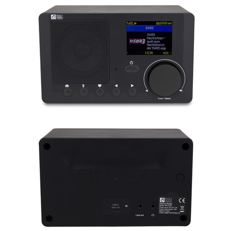 Ocean Digital WR-210N Portable Internet Radio Wi-Fi 2.4” Color LCD