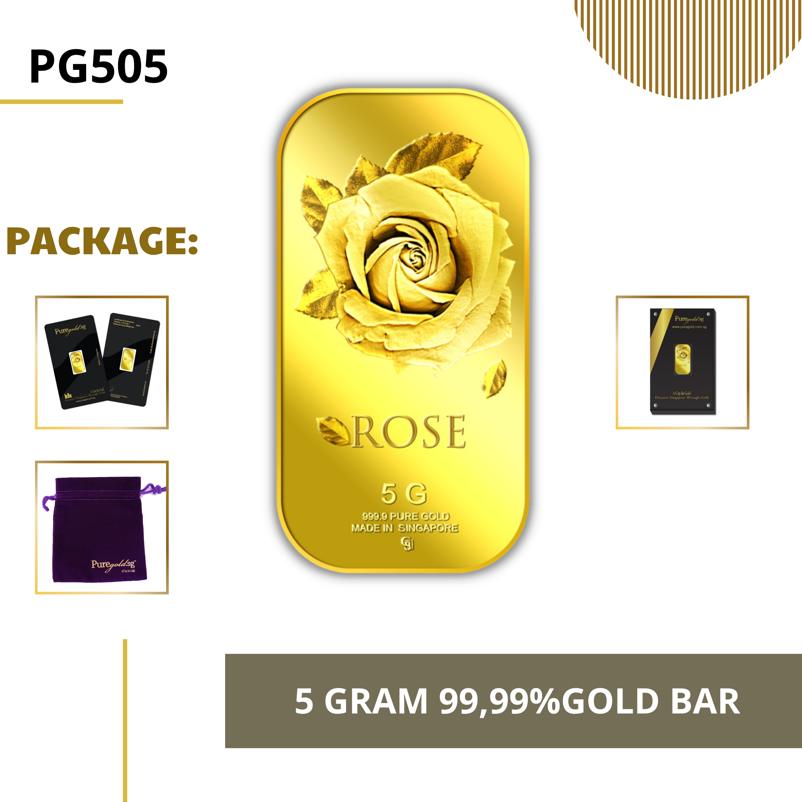 PURE GOLD 99.99% ทองคำแท่ง / 5Gram Big Rose gold bar / ทองคำแท้จากสิงคโปร์ / ทองคำ 5 กรัม / ทอง 99.99% *การันตีทองแท้*