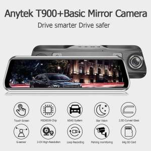 Anytek T900 + 9.66 นิ้วรถมองหลังกระจกกล้อง DVR 1080 P + 1080 P Dash CAM