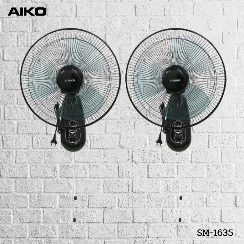 AIKO พัดลมติดผนัง รุ่น SM-1635 16 นิ้ว สีดำ  Packคู่ **รับประกันมอเตอร์ 2 ปี