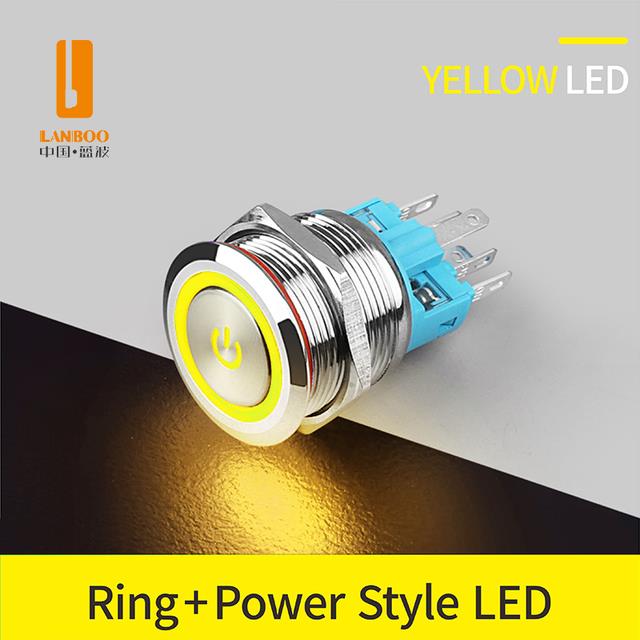 LANBOO 22mm Latching Momentary Metal Push Button Switch LED Light 12V 24V 220V 4 Screw Foot