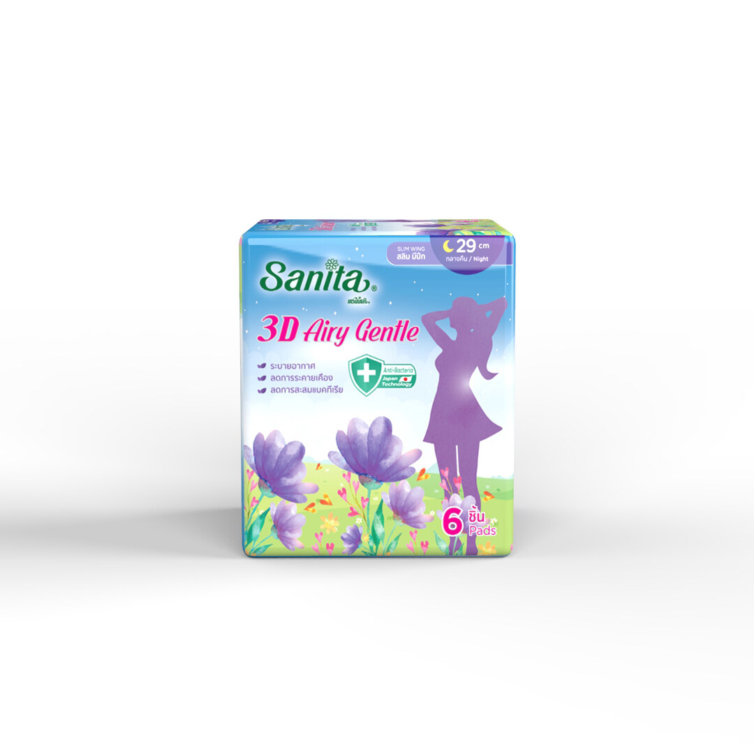 Sanita 3D Airy Gentle / แซนนิต้า 3D แอรี่ เจนเทิล สลิม มีปีก 29 ซม. 6ชิ้น/ห่อ