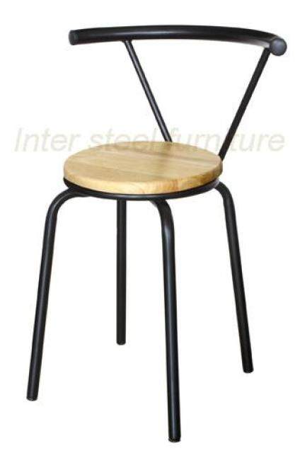 ราคาตอนนี้ Inter Steel เก้าอี้เหล็ก เก้าอี้ไซส์มินิ เก้าอี้มีพนักพิง รุ่น  Dimond โครงดำ - เบาะไม้ยางพาราสีธรรมชาติ