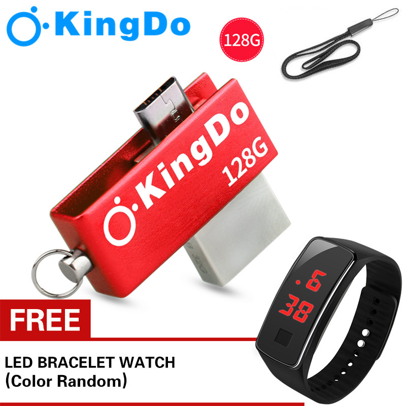 Kingdo OTG Usb Flash Drive 128gb  Drive for Android Mobile High Speed Pendrive 2 in 1 Micro Usb นาฬิกา LED ฟรี