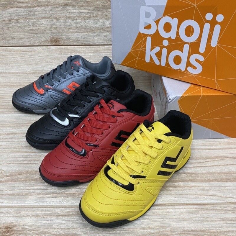Baoji Kids Gh 866รองเท้าฟุตซอลเด็ก (31-36) สีดำ/แดง/เหลือง/เทา. 