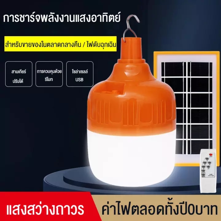 HR หลอดไฟโซล่าเซล  หลอดไฟกลางคืน  Camping Light Bulb 12V​ LED​ หลอดไฟพกพาสะดวก USB หลอดไฟปรับได้3 ระดับ  หลอดไฟฉุกเฉิน ไฟตั้งแคมป์  หลอดไฟประหยัดพลังงานหลอด​