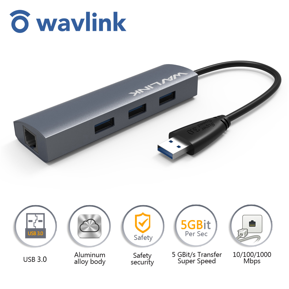 Wavlink USB 3.0 10/100 Mbps เครือข่ายสายแลนอีเธอร์เน็ตการ์ด + 3 ฮับ USB ...