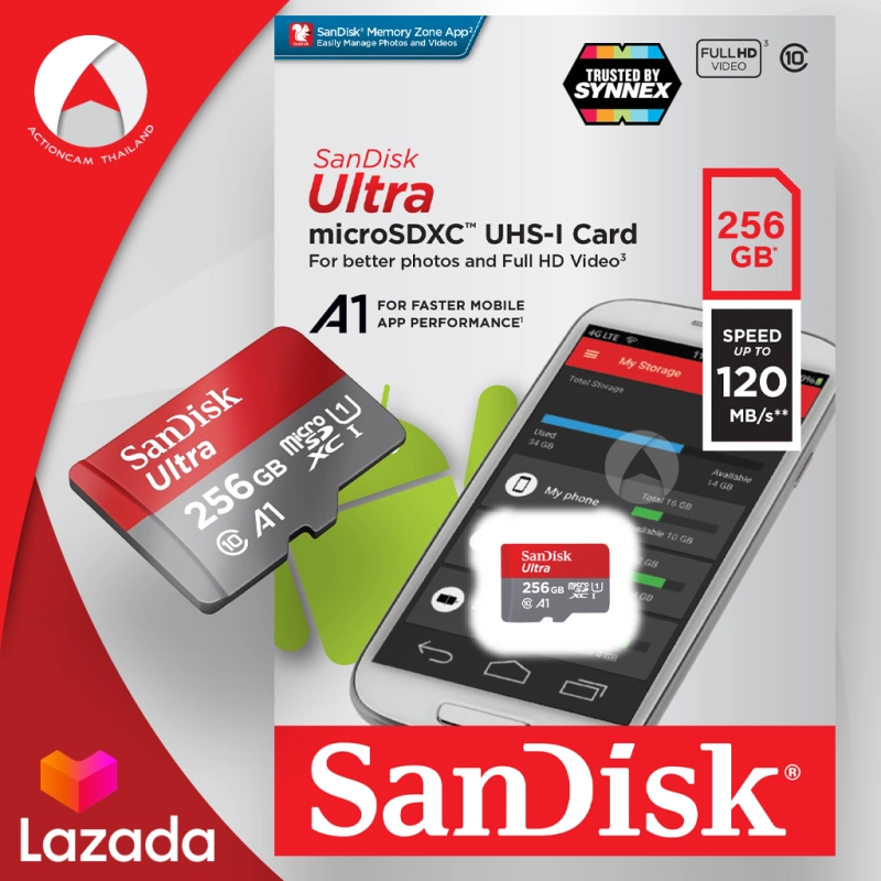 ภาพหน้าปกสินค้าSandisk Ultra microSDXC Card Class10 A1 Speed 120MB/s 256GB (SDSQUA4-256G-GN6MN) เมมโมรี่ ไมโครเอสดีการ์ด แซนดิส โดย ซินเน็ค สำหรับ แท็บเล็ต โทรศัพท์ มือถือ ประกัน Synnex 10ปี จากร้าน Actioncam Thailand บน Lazada