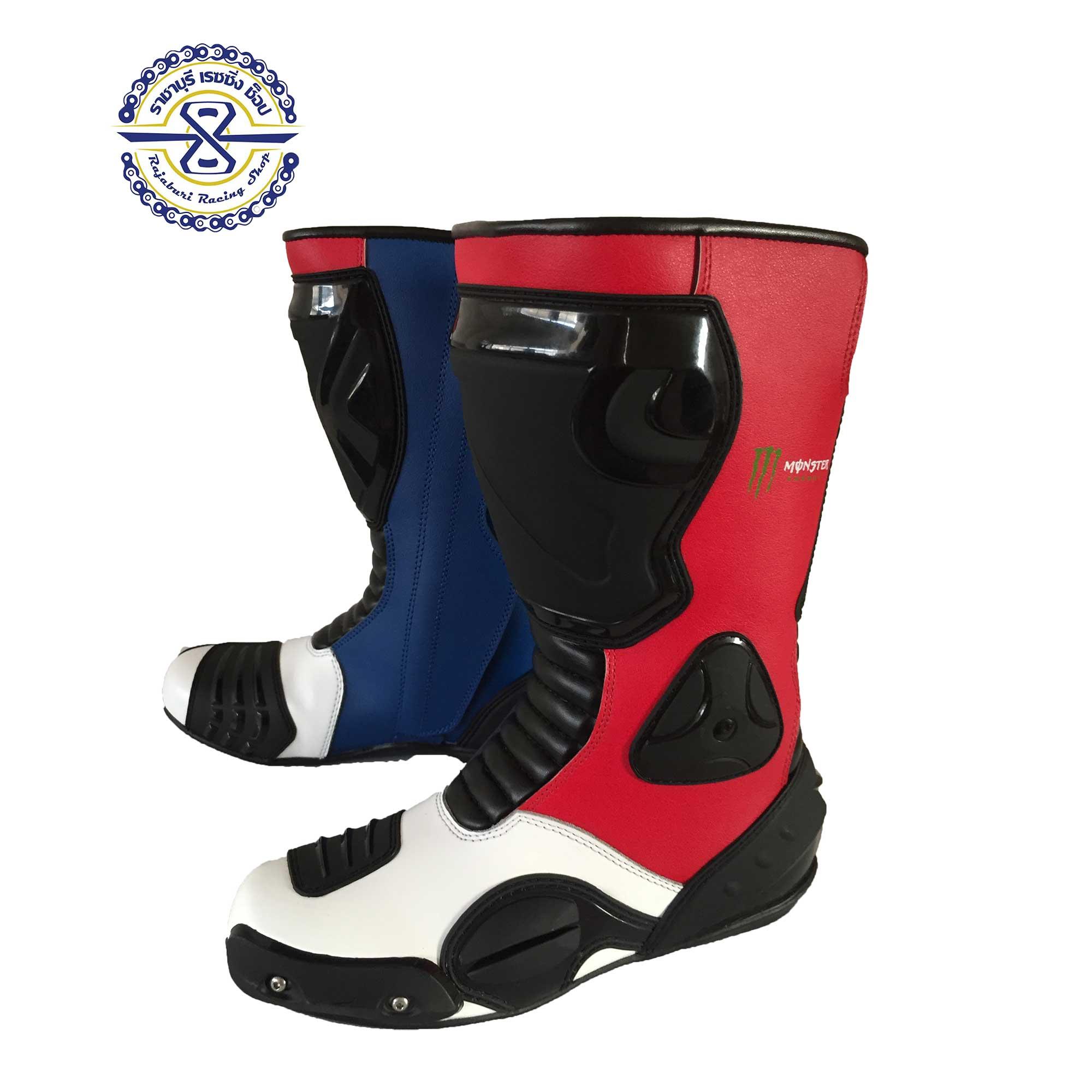 มอตอร์ครอสบูท หนังแท้ (motorcross Boots Genuin Leather ) ทรงสูง สีแดง นำ้เงิน By Rajaburi Racing
