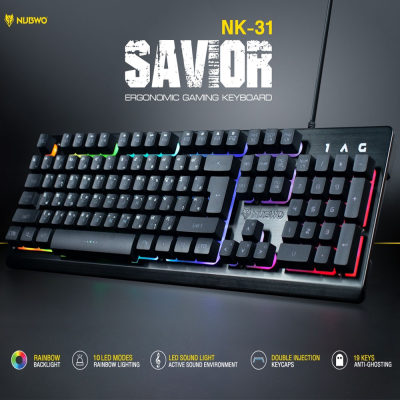 NUBWO NK-31 Savior Gaming Keyboard คีบอร์ดเกมมิ่ง ไฟรุ้ง 7สี ประกันศูนย์ 1ปี
