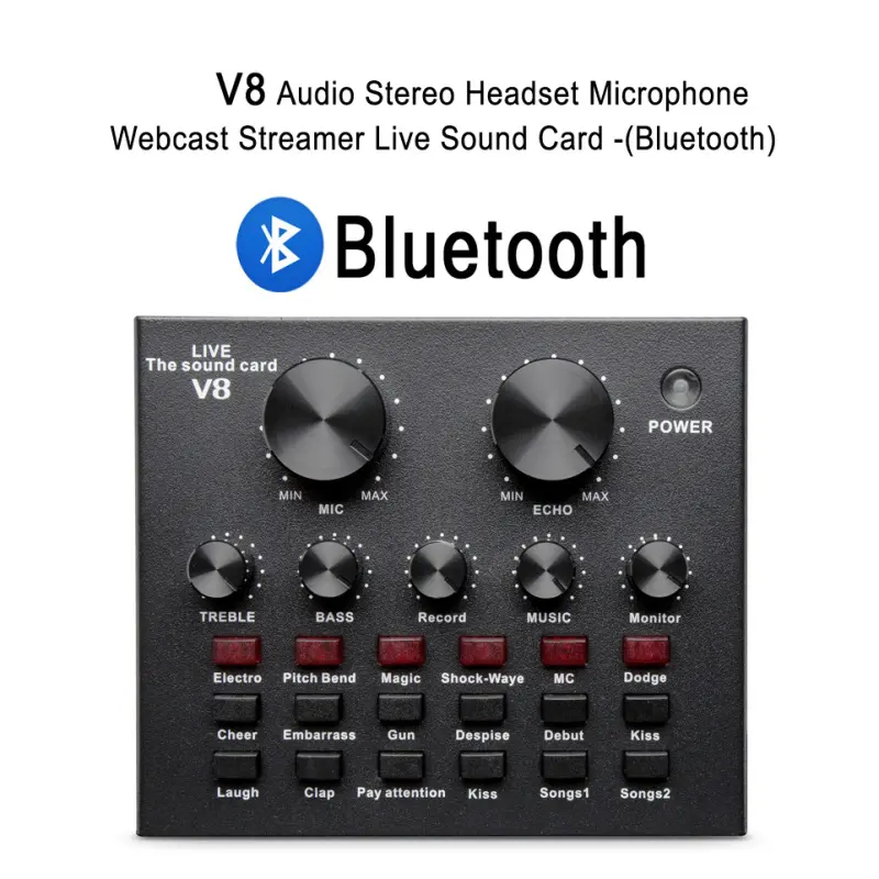 ภาพสินค้าV8 Audio Live Sound Card Headset Microphone Webcast Live Sound Card Bluetoothfor Phone/Computer เสียงชุดหูฟังไมโครโฟน รุ่นV8 ผสมสัญญาณเสียงD70 จากร้าน EasyMall.TH บน Lazada ภาพที่ 4