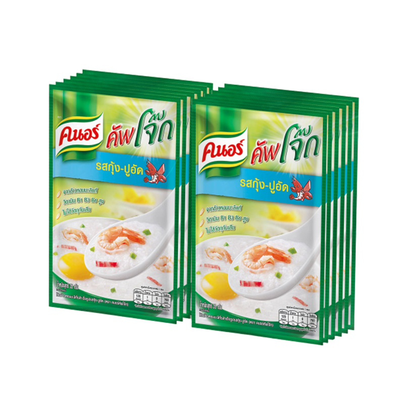 คนอร์ โจ๊กกึ่งสำเร็จรูป ชนิดซอง รสกุ้ง-ปูอัด 35 กรัม x 12 ซอง/Instant Porridge Knorr Shrimp Flavored Crab Stick 35g x 12 Sachets