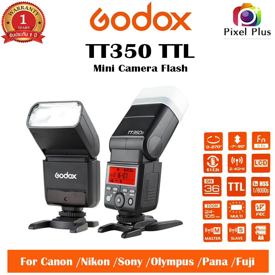 Godox Flash TT350 TTL HSS Mini Camera Flash ระบบ ออโต้ และ แมนนวล For Canon, Nikon, Sony, Pana