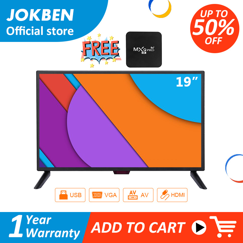 JOKBEN 19 inch LED TV HD พร้อมกล่องทีวี ทีวีจอแบนขนาด 19 นิ้ว HDMI+AV+VGA+USB