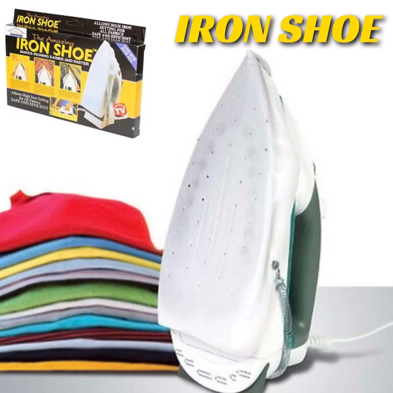 IRON SHOE แผ่นรองรีดผ้า แผ่นรองเตารีด แผ่นเตารีดผ้าเรียบ กันผ้าเหลือง แผ่นรองรีด IRON ทำจาก TEFLON คุณภาพดี วยเพิ่มและส่งผ่านความร้อนจากเตารีดลงสู่เนื้อผ้าทำให้รีดผ้าได้เรียบและเร็วขึ้น ไม่เกิดเงาสะท้อน ประหยัดเวลา ถนอมเนื้อผ้า รีดง่าย T0571