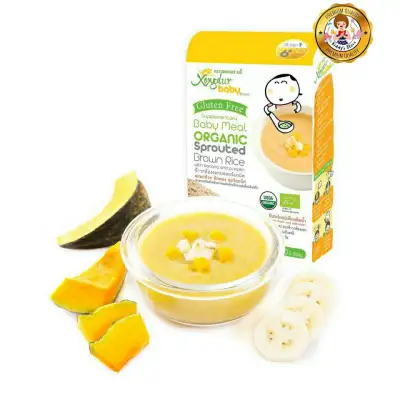 Xongdur อาหารเด็ก Organic 6เดือน+ ข้าวกล้องงอกผสมกล้วยและฟักทอง