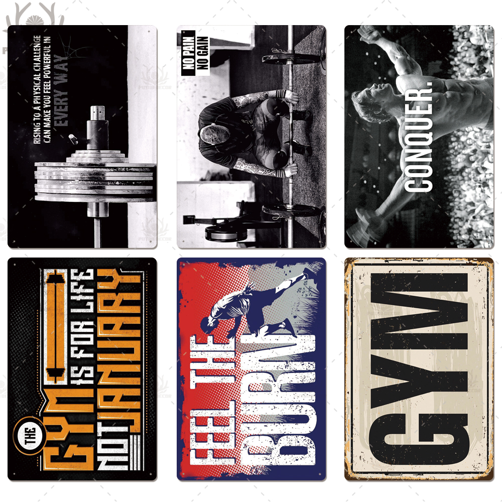 Gym Sign Metal Poster Plaque Metal Work Out Wall Decor for Man Cave Gym ...