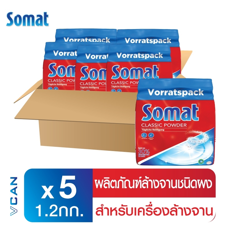 Somat Powder Dishwasher ผลิตภัณฑ์ล้างจานชนิดผง สำหรับเครื่องล้างจาน ขนาด 1.2 กก.(1 ลัง/5ชิ้น)