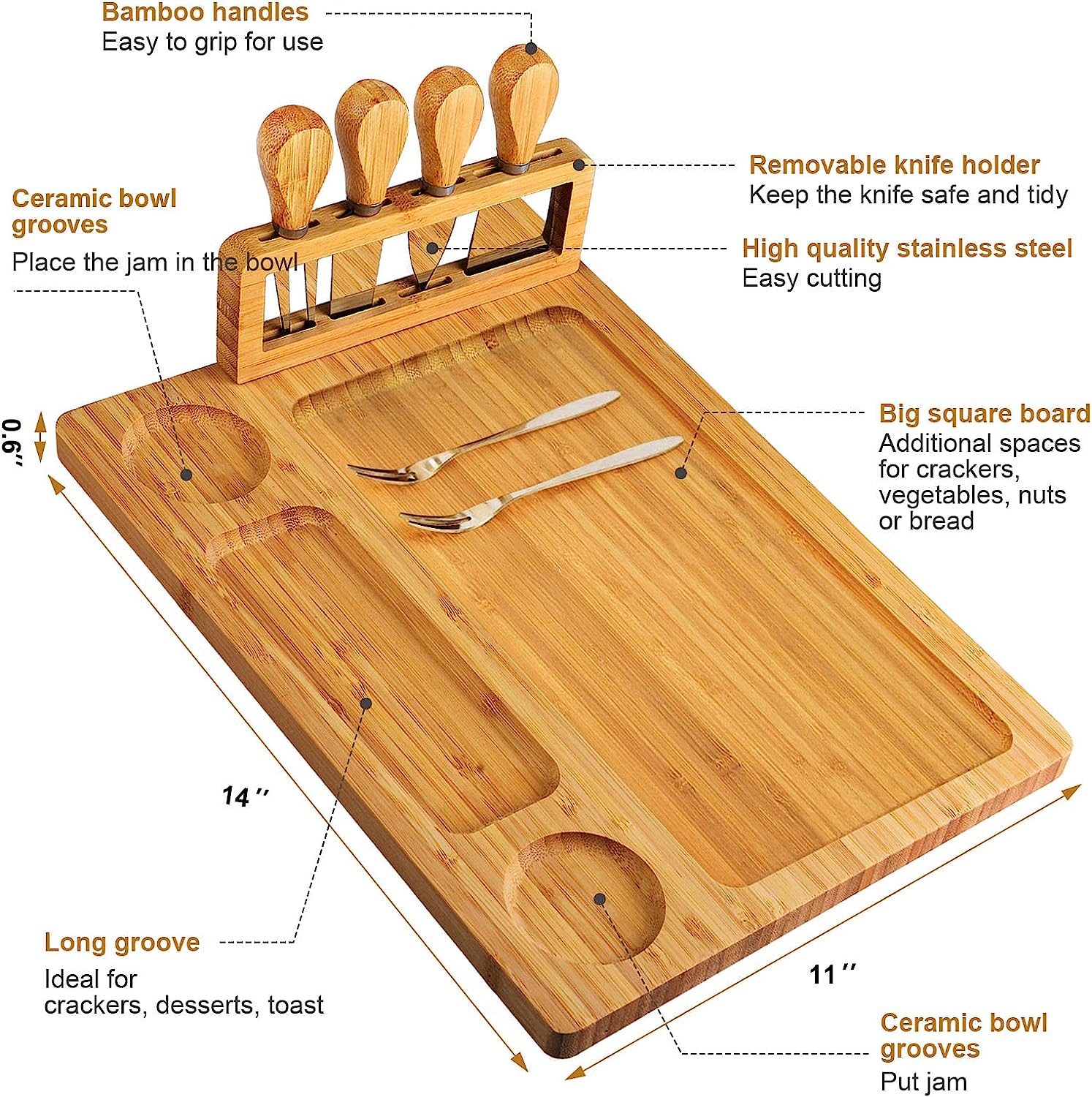 Bamboo Cheese Board Set - Charcuterie Boards and Serving Meat Platter ...