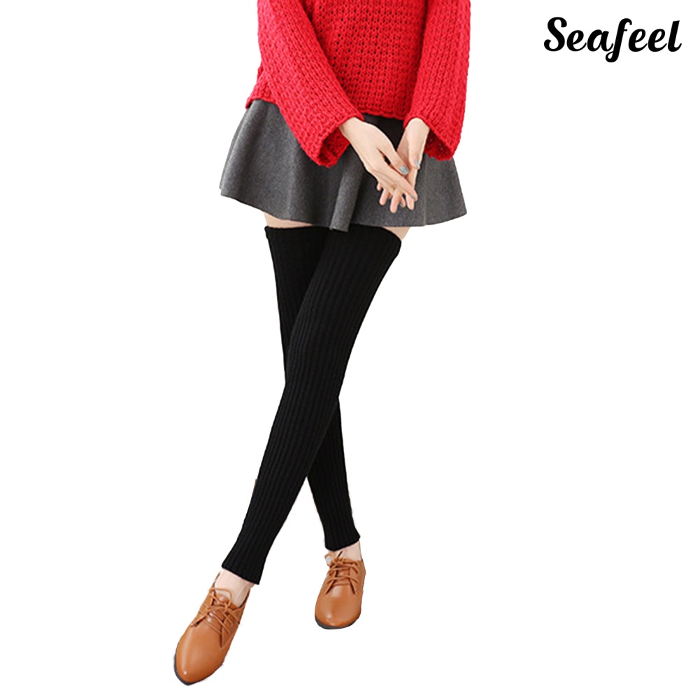 Fashion Winter Elastic Solid Color Knitted Leg Warmers Leggings Women Boot  Cover