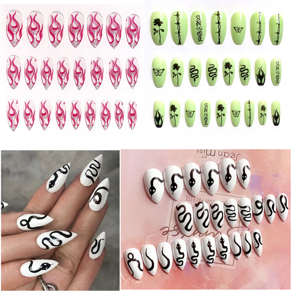 Xyur9c4fw 24pcs Set Manicure Nail Art Tips Punk Full Cover False Nail