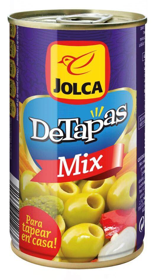 JOLCA มะกอกคอกเทลมิ๊กซ์ (มะกอกเขียว,แตงกวาดอง, แครอทสไลด์, หัวหอมดอง, พริกหวานแดงสไลด์) นำเข้าจากสเปน 350 กรัม