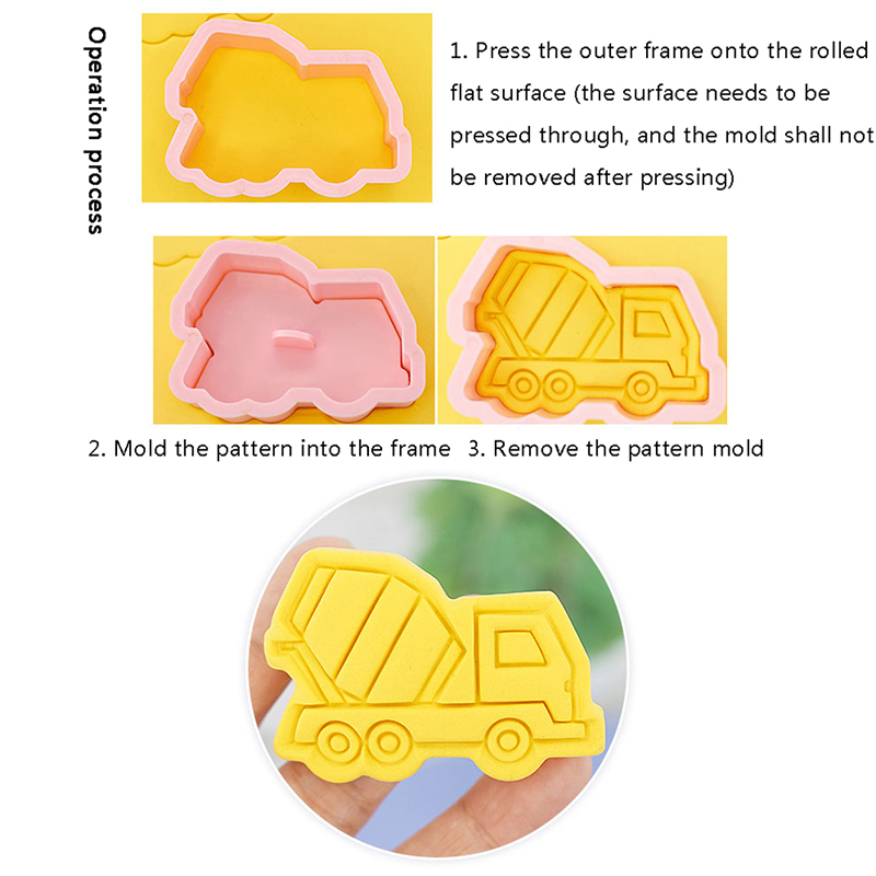 8PCS Engineering Truck Cookie Cutter Plastic 3D Cartoon Pressable Biscuit Mold