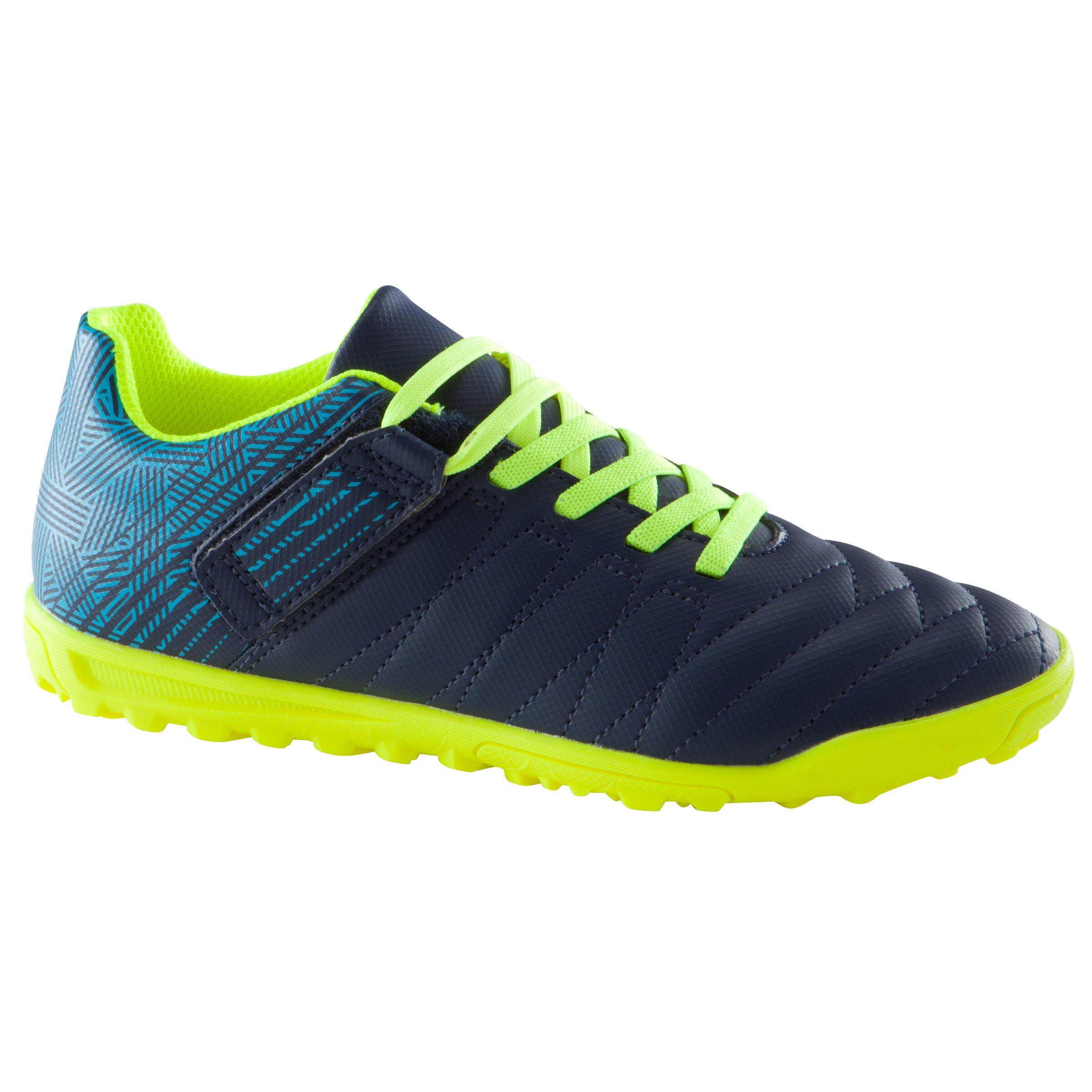 รองเท้าฟุตบอลเด็กสำหรับสนามพื้นแข็งรุ่น CLR 500 HG พร้อมแถบรัดแบบตีนตุ๊กแก (สีน้ำเงิน/เหลือง)
