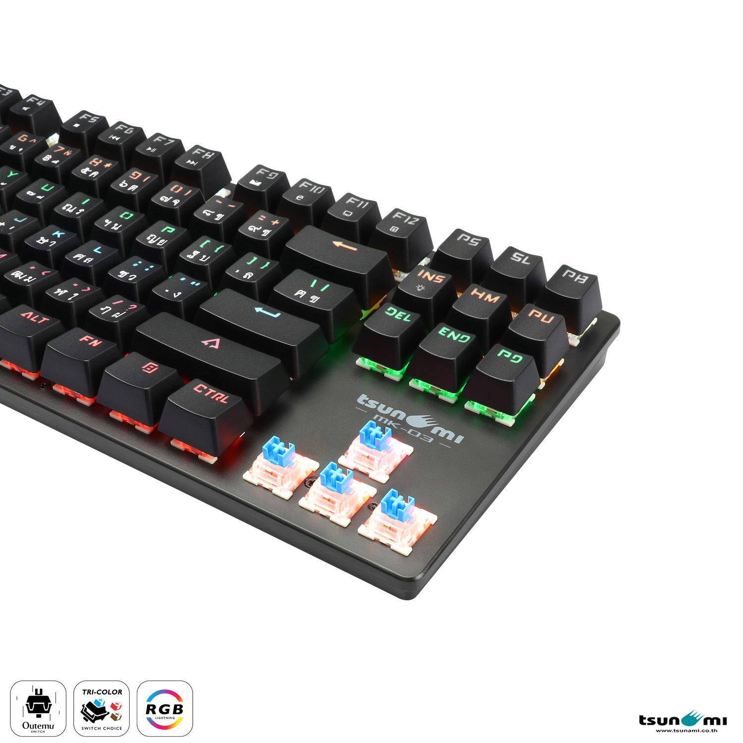 คีย์บอร์ดเกมมิ่ง Tsunami Outemu MK-03 87 Keys TKL Mechanical gaming keyboard รับประกันสินค้า 2 ปี