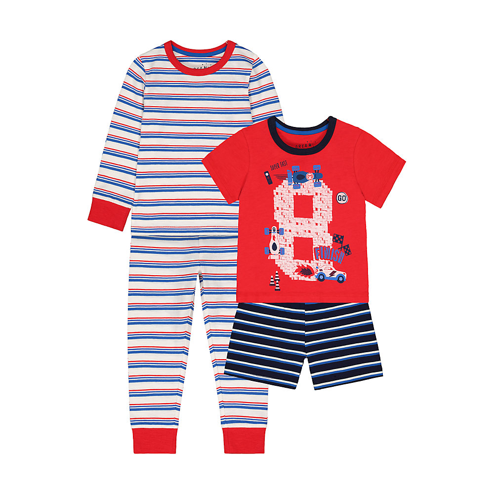 ชุดนอนเด็กผู้ชาย mothercare racing car and stripe pyjamas - 2 pack VD044