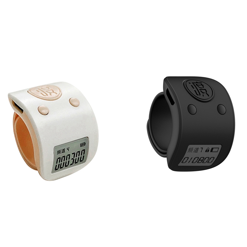 2x Mini Digital LCD Electronic Finger Ring Hand Tally Counter 6 Digit Rechargeable Counters Clicker-White & Black