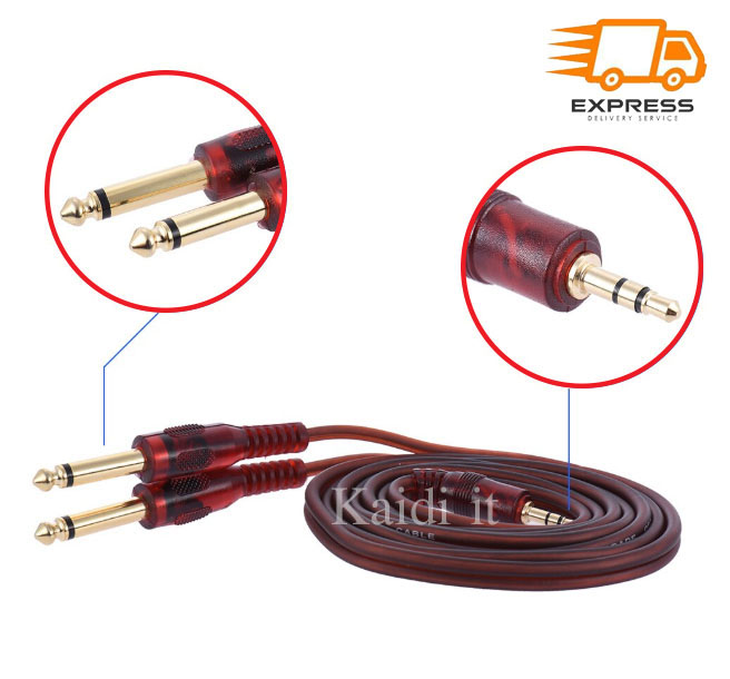 1.5m / 5ft Stereo Audio Cable Cord Wire 3.5mm 1/8  Male to Dual 6.35mm 1/4  TRS Male Plug for Computer Mixer Mixing Console