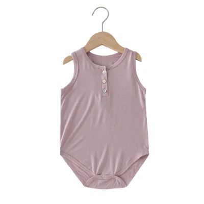 Toddlers Romper Solid Color Skin Friendly Elastic Baby Sleeveless Bodysuit for Summer