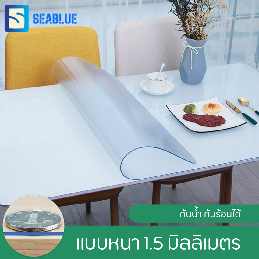 SEABLUES-ผ้าปูโต๊ะ ผ้าคลุมโต๊ะ ใสพลาสติกพีวีซี PVC ไม่มีกลิ่น กันน้ำมันกันความร้อน ทนทาน ทำความสะอาดง่าย ผ้าปูโต๊ะอาหาร มีหลายขนาด CZ-A026