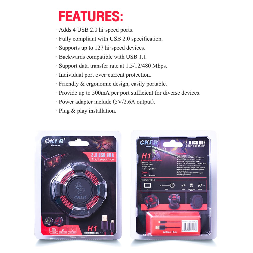 USB HUB 4 Port OKER (H-1) - Littledragon com - ThaiPick