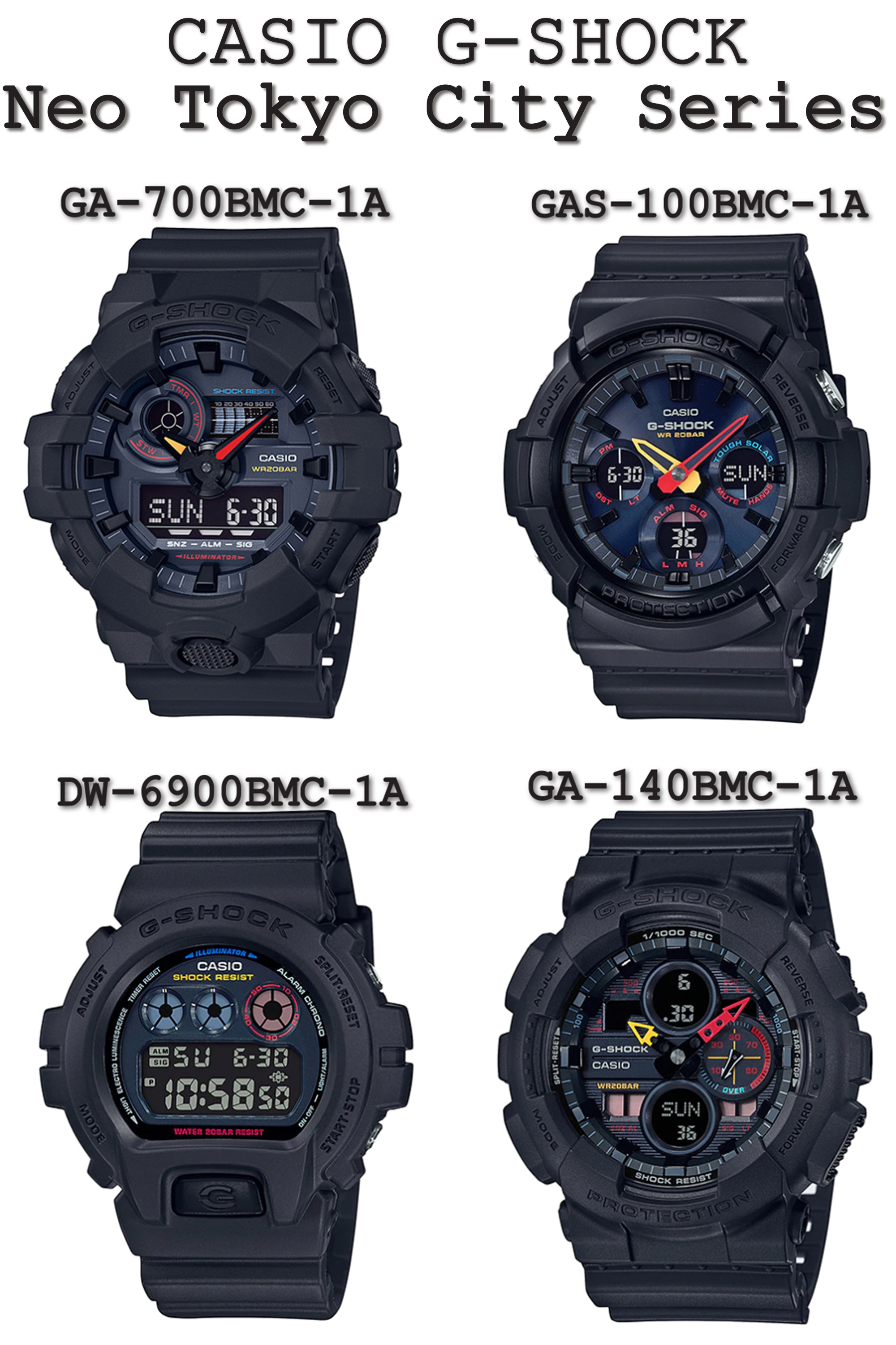 CASIO G-SHOCK Black X Neon Series รุ่น GA-700BMC-1,GAS-100BMC-1A,DW-6900BMC-1,GA-140BMC-1A รับประกัน1ปี ศูนย์ไทย