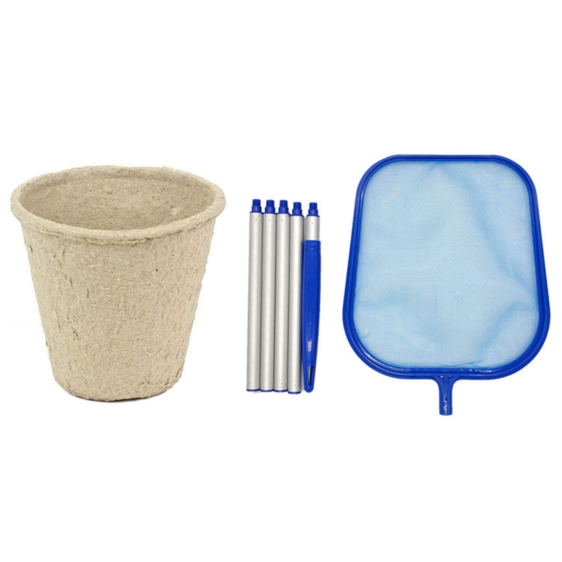 100 Pcs Nursery Pots with Pool Landing Net Pool Cleaning with Telescopic Pole Leaf Skimmer Net Leaf Net Scoop Leaves