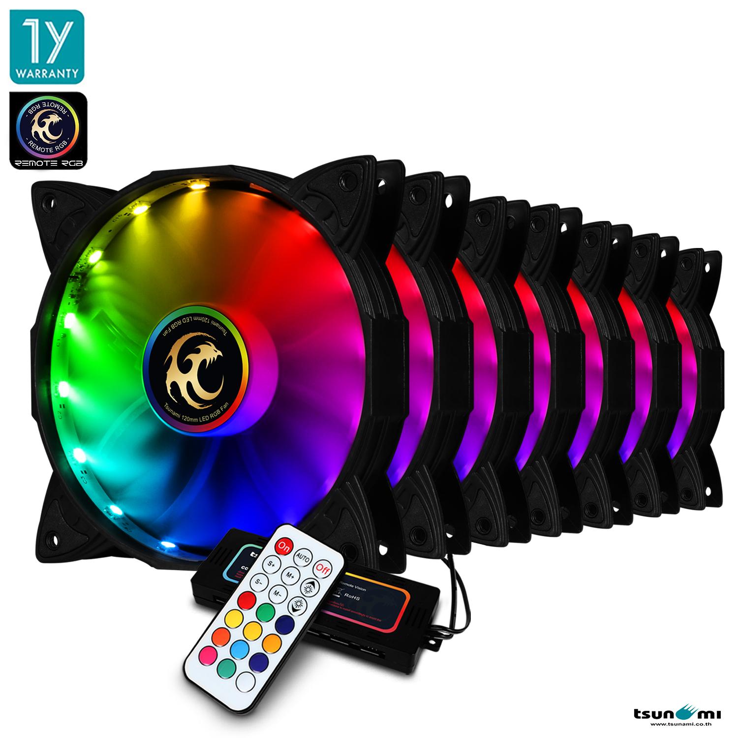 Tsunami Rainbow Series RGB Cooling Fan X 7   120mm with Remote Control