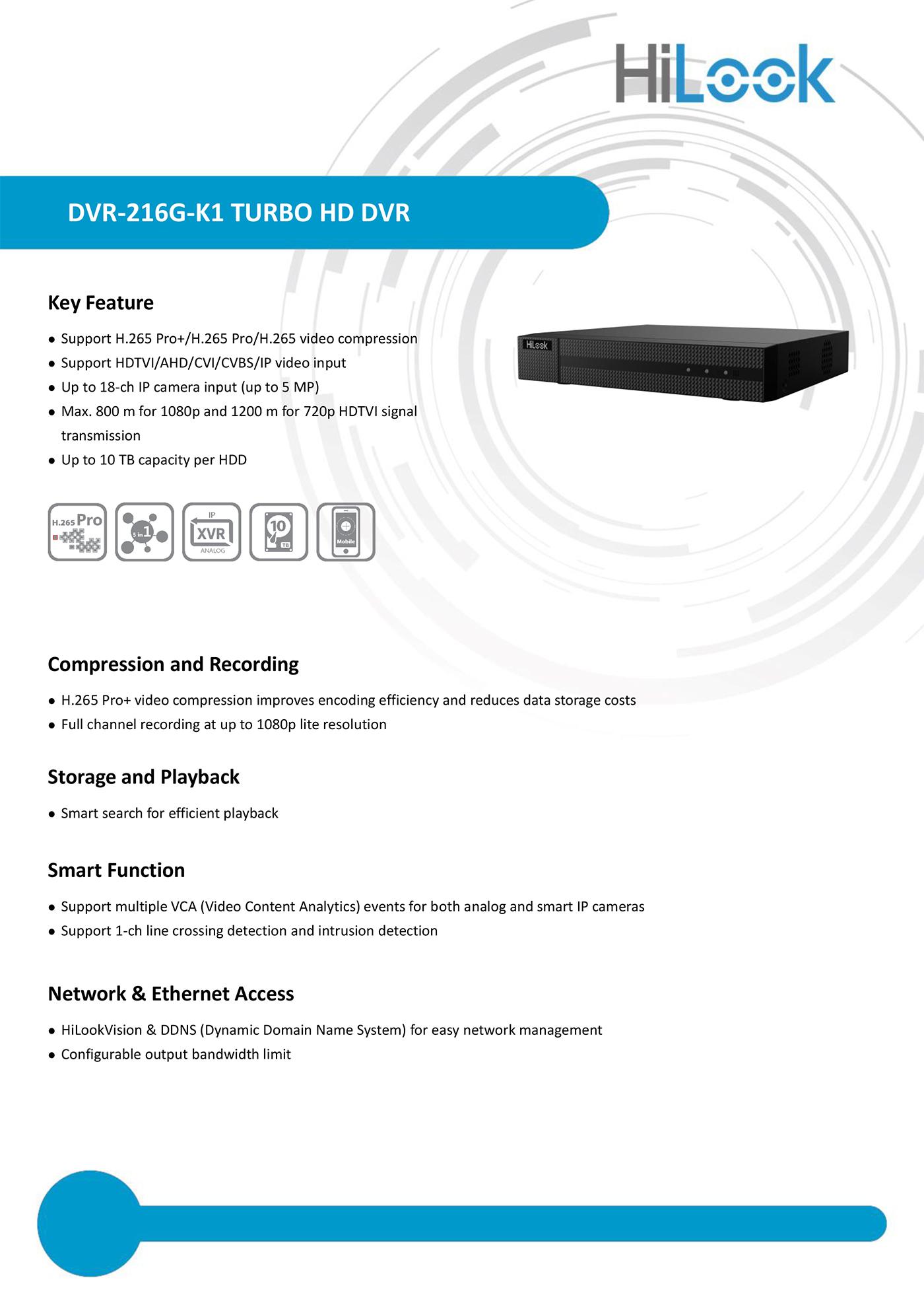 [ส่งฟรี] HiLook เครื่องบันทึกกล้องวงจรปิด 16 CH รุ่น DVR216GK1(S